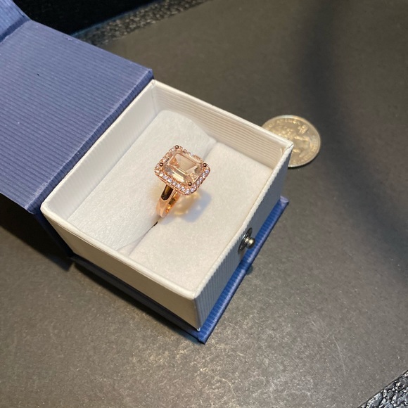 * Emerald cut 3.5 ct Morganite Ring 14kt Gold over Sterling Silver Size 6